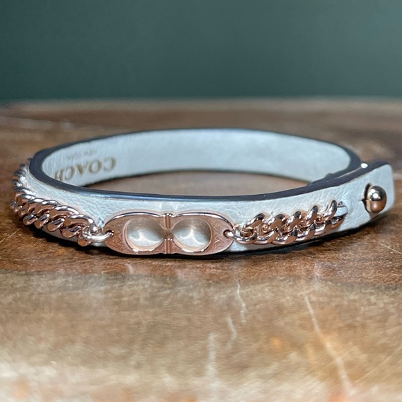 COACH Signature Rose Gold Chain & Leather Bracelet - Picture 3 of 9